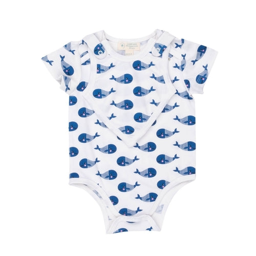 Organic Short Sleeve Bodysuit & Bib, Blue Whale