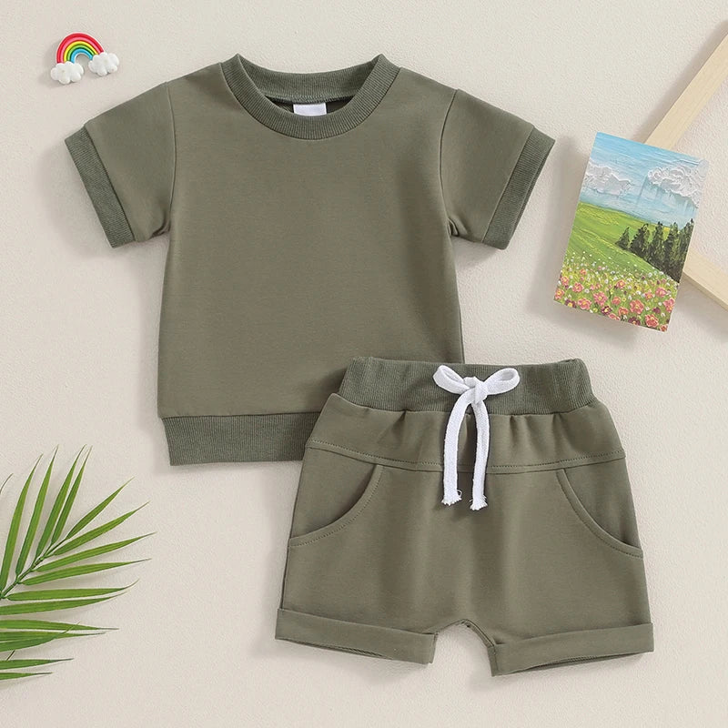 Toddler Baby Summer Clothes Solid Color Short Sleeve Round Neck