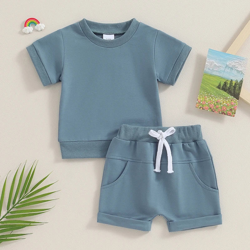 Toddler Baby Summer Clothes Solid Color Short Sleeve Round Neck