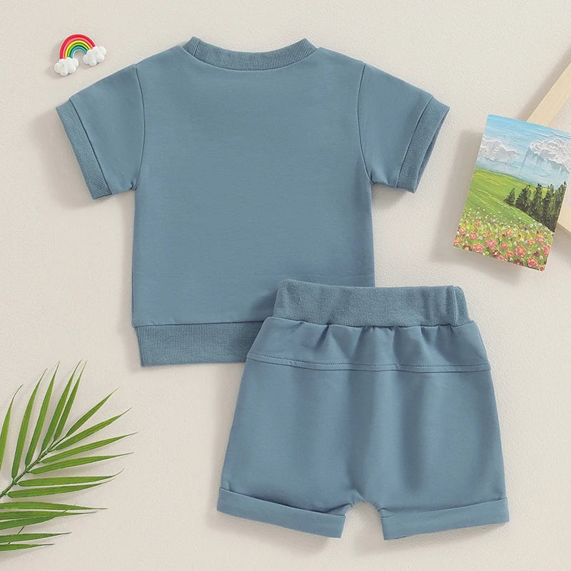 Toddler Baby Summer Clothes Solid Color Short Sleeve Round Neck