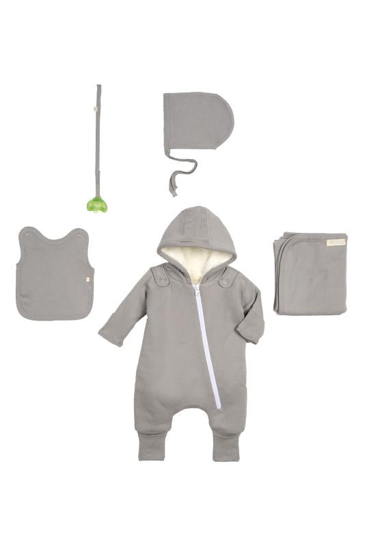 Tokyo Organic Cuddly Jumpsuit & Bib - Grey