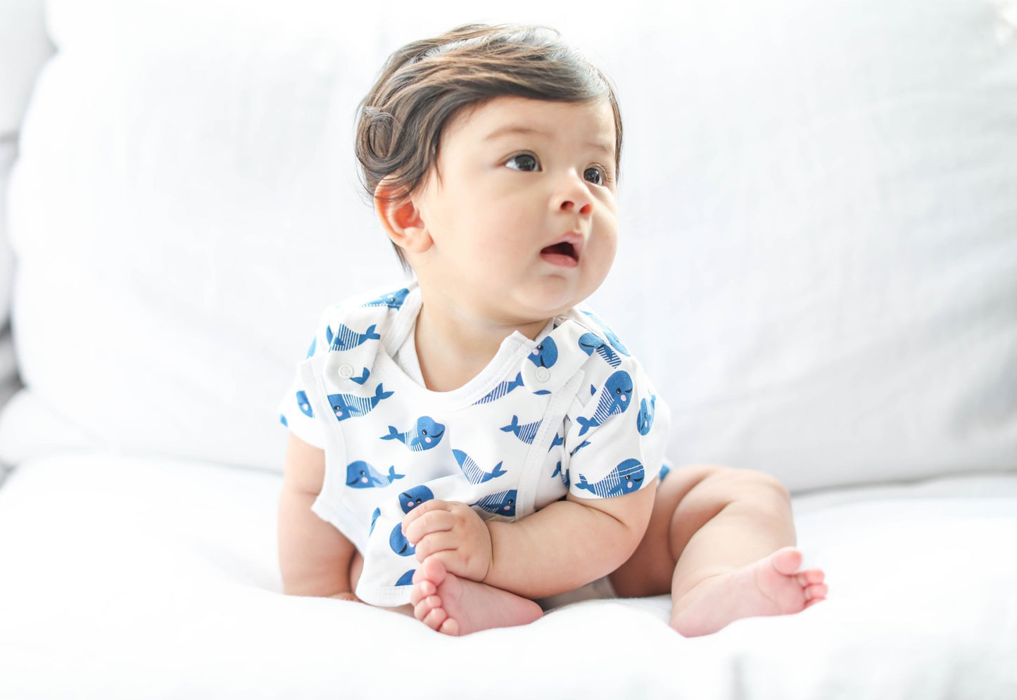 Organic Short Sleeve Bodysuit & Bib, Blue Whale