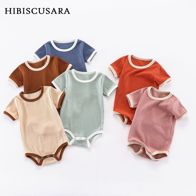 Summer Newborn Baby Romper Ribbed Infant Cotton Short Sleeve Body Suit