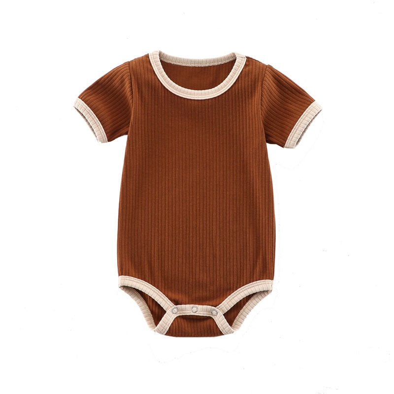 Summer Newborn Baby Romper Ribbed Infant Cotton Short Sleeve Body Suit