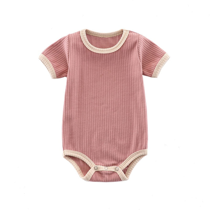 Summer Newborn Baby Romper Ribbed Infant Cotton Short Sleeve Body Suit